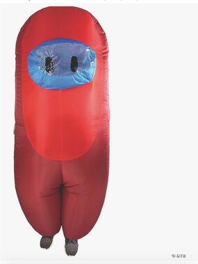 Red Among Us Sus Imposter Crewmate Kid Costume Inflatable Bodysuit w/ Fan